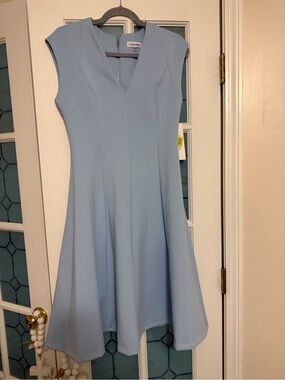 Calvin Klein Light Blue V-Neck Midi Dress
